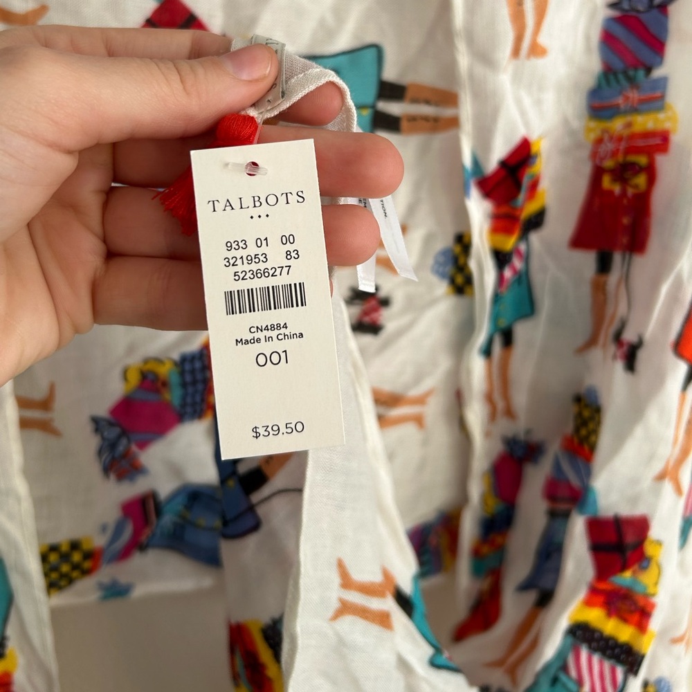 NWT Vintage Talbots Scarf Whimsical Shoppers Print With Tassels 100% Viscose - Picture 8 of 8